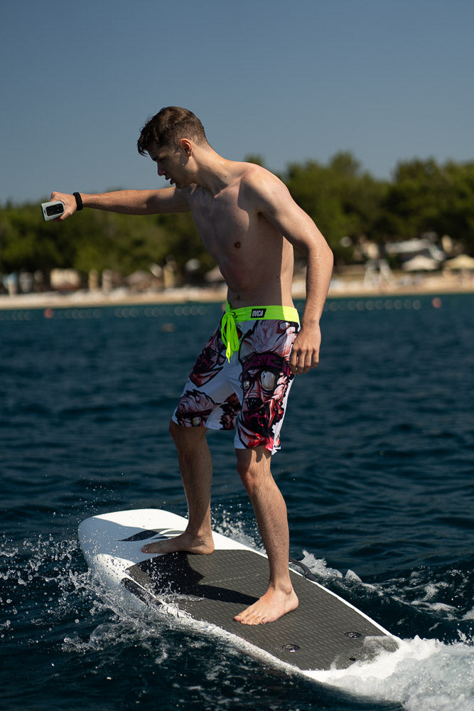 M's Long Neon White Swim Shorts