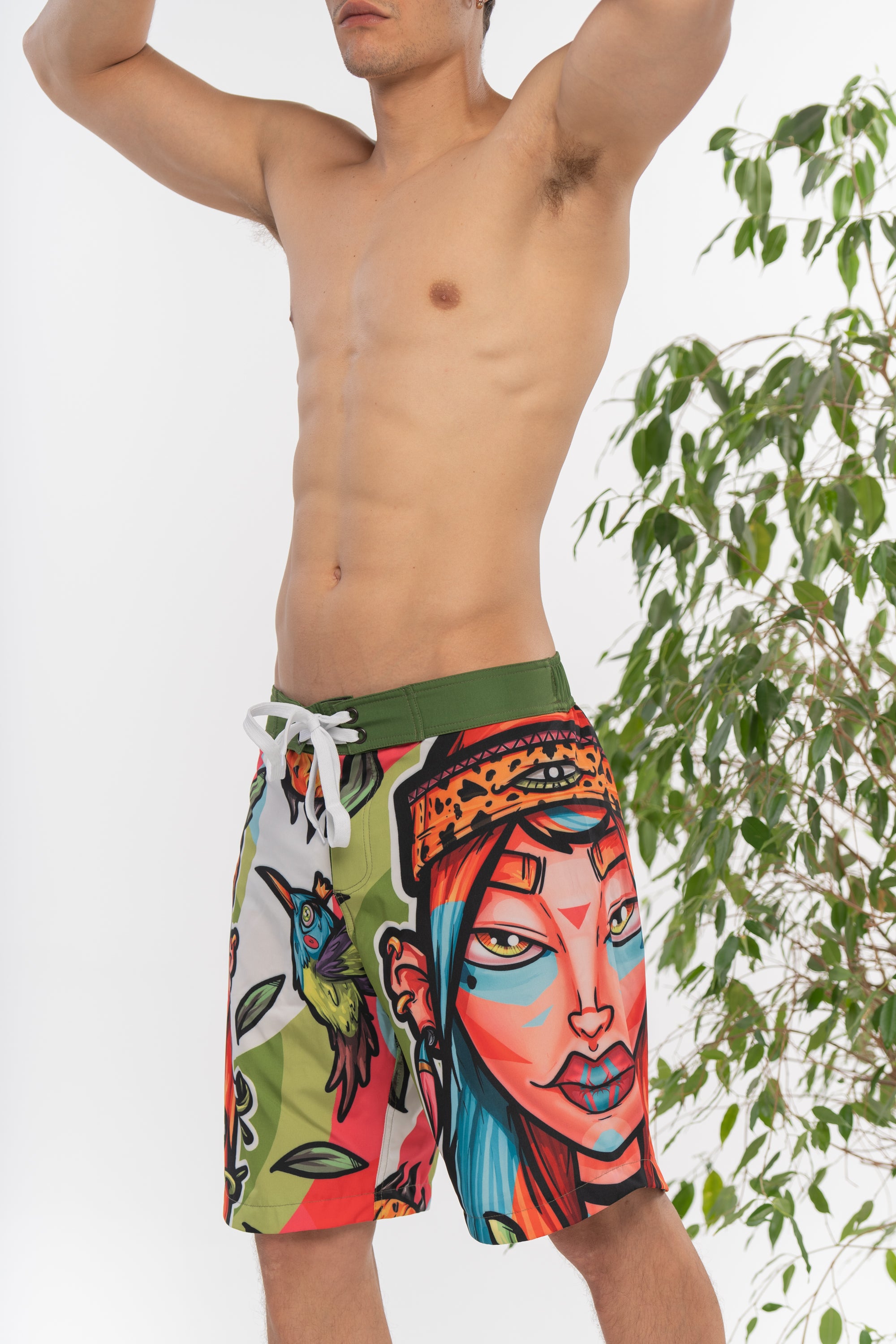 M's Long LeafGirl Green Swim Shorts