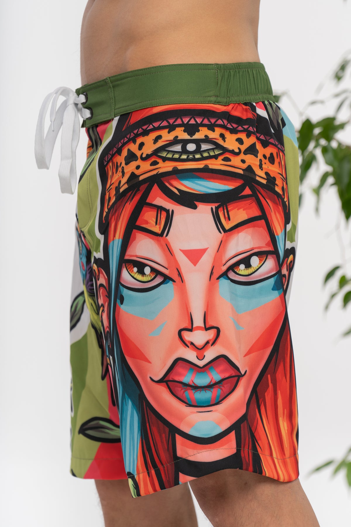 M's Long LeafGirl Green Swim Shorts Wacky Sheep