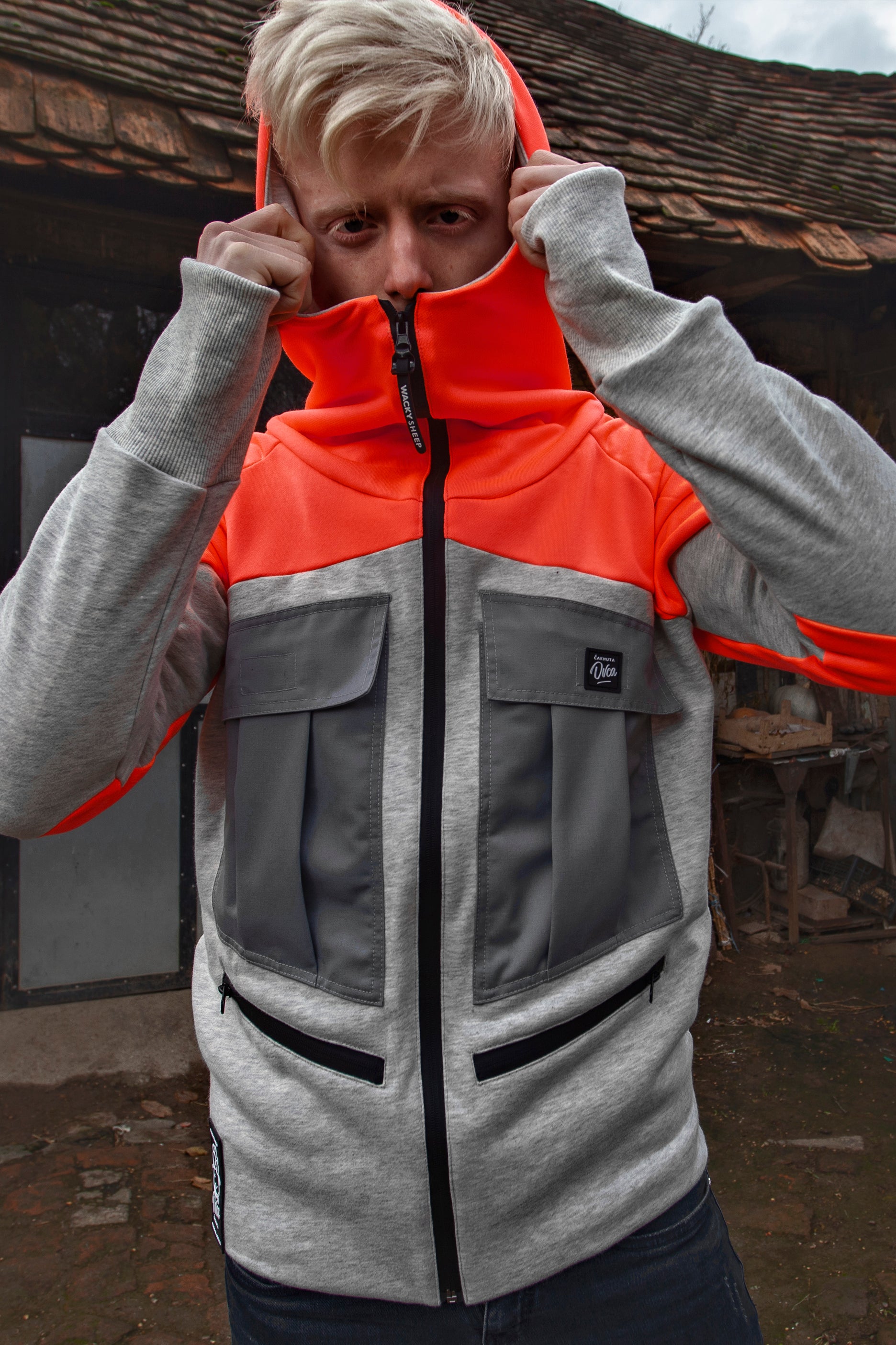 M's Classic Pocket Gray Zip Hoodie